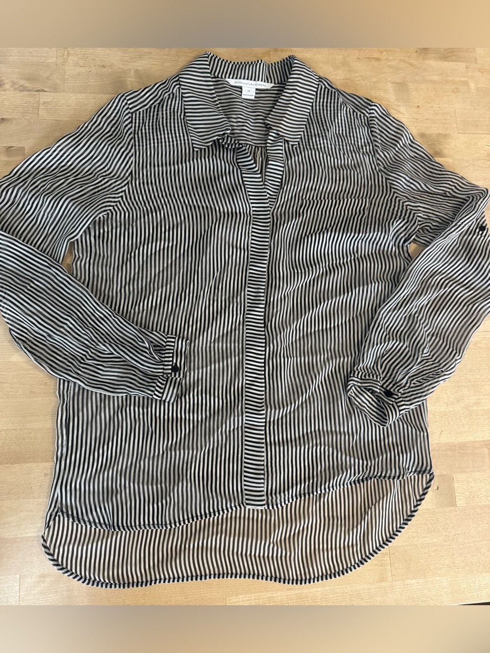 Diane Von Furstenberg Black and White sheer silk Striped Button-Down Shirt